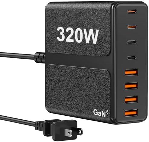 320W USB C Charger Block, 8-Port USB C Charging Station PD 65W PC Laptop Fast Charger Adapter for MacBookPro/Air,DELL,iPad,Portable Charging Station for iPhone,Samsung Galaxy