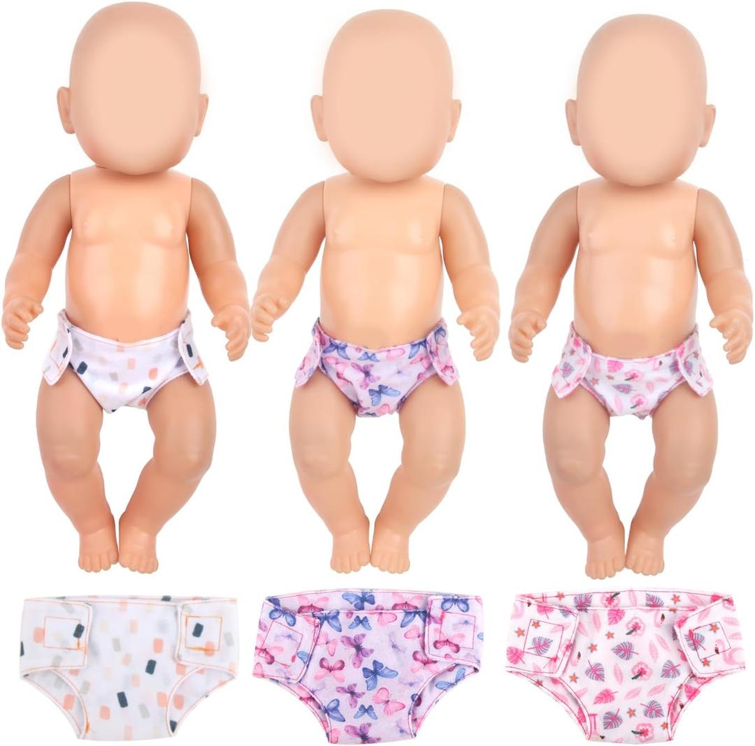3 Pcs Baby Doll Diapers Underwear for 14-18 Inch Dolls, Colorful Cartoon Pattern Design Doll AccessoriesSuitable for Baby Girls