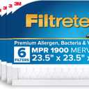 Filtrete 23.5x23.5x1 AC Furnace Air Filter, MERV 13, MPR 1900, Premium Allergen, Bacteria&Virus Filter, 3-Month Pleated 1-Inch Electrostatic Air Cleaning Filter,6-Pack (Actual Size 23.22x23.22x0.78in)