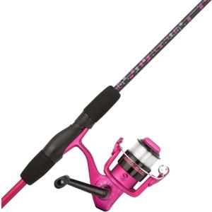 Shakespeare Amphibian Spinning Reel and 5'6" Fishing Rod Combo, Pink, Size 30 Reel, Right/Left Handle Position, 2-Piece Tubular Fiberglass Rod, Pre-Spooled ABS Spool, Oil Felt Drag System