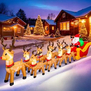 Garma 14 FT Christmas Inflatables Outdoor Decorations, Santa Claus Sleigh and 9 Reindeers Inflatable Xmas Blow up Yard Decoration for Garden Lawn Home Holiday Party Decor Christmas Santa+9 Reindeers