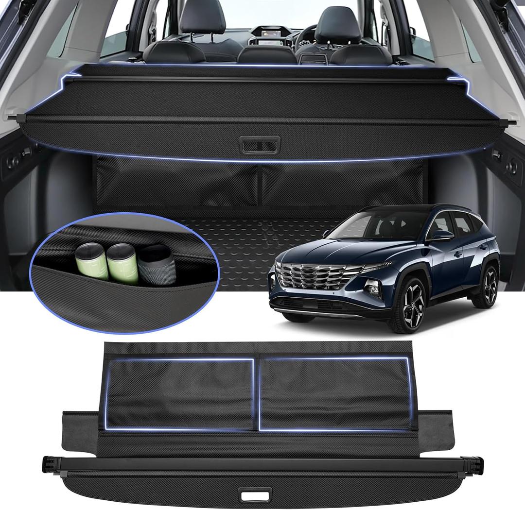 Cargo Cover for Tucson 2022-2026 Accessories with Extra Leather Pouch, Trunk Cover for Tucson Retractable Security Shield Shade Cover Upgraded Version