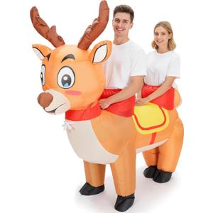 2025 Couples Inflatable Christmas Costumes for Adult 2-Person Xmas Ride on Reindeer Funny Blow up Family Costumes Suit