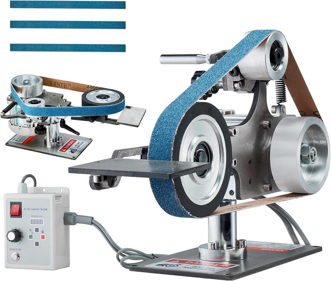 VEVOR Belt Grinder Sander, 30 x 1-Inch Variable Speed Belt Polisher with VFD, 550W Polishing Grinding Machine with 2 Grinding Moulds & 3PCS Sanding Belts for Metalworking, Knife Making