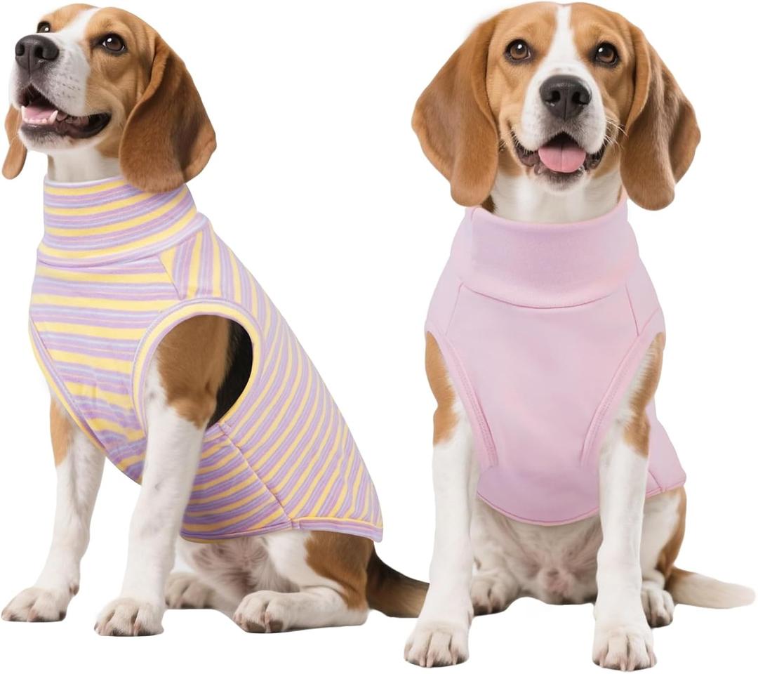 Kuoser 2 Pack Dog Sweater, Soft Dog Sweaters for Small Medium Large Dogs, Sleeveless Pet Fleece Vest,Puppy Pullover Sweatshirt for Boys & Girls, Turtleneck Dogs Winter Coat Clothes (Pink)