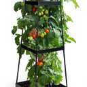 GENMOUS 3 Tiered Tomato Planter with Trellis for Small Climbing Vegetables Growing Plants, 45” Raised Garden Bed Planter Box Tomato Cage Tomato Planters for Patio Indoor Outdoor Vegetables （1 Pack）