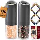 CIRCLE JOY Gravity Electric Salt and Pepper Grinder Set, Battery Powered Automatic Pepper Mills with Adjustable Coarseness, One Hand Operation, 176ml Large Container, Black - Includes 8 Batteries