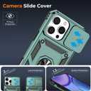 Case for iPhone 15 Pro Max with Slide Camera Cover+Screen Protector(2 Packs), Military Grade Shockproof Protective Cover, Rotated Ring Kickstand(B - Dark Green)