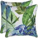 Pillow Perfect Tropic Floral Indoor/Outdoor Accent Throw Pillow, Plush Fill, Weather, and Fade Resistant, Throw - 16.5" x 16.5", Blue/Green Soleil, 2 Count (Accent - 16.5" x 16.5")