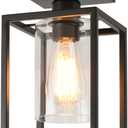 1 Pack Semi Flush Mount Black Metal Frame Ceiling Light with Clear Glass Shade, Farmhouse Fixture for Kitchen, Island, Entryway, Porch, Foyer, Dining Room