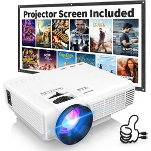PANSEBA 1080P Mini Projector with Screen, Portable Home Theater Movie Projector with Two-Way Bluetooth, HDMI/USB Input for Smartphone/TV Stick, Ideal for Indoor & Outdoor Use, White