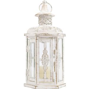 JHY DESIGN Decorative Candle lantern-10inch High Vintage Style Hanging Lantern Metal Candleholder for Indoor Outdoor Events Parities and Weddings (White with Gold Brush)
