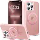 for iPhone 13 Pro Case 6.1 Inches 360Rotatable Magnetic Ring Invisible Stand,[Compatible with Mag-Safe] Military Shockproof Frosted Translucent Case,Pink