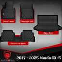 Floor Mats & Cargo Liner Compatible with Mazda CX-5 2017-2025 Cargo Mat, Full Set All Weather Protection 1st, 2nd Row Car Liners & Trunk Mat, Black