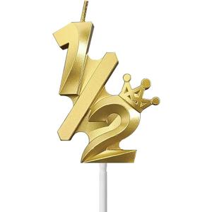 Number 1/2 Birthday Candle Half Years Old Six Monthes Happy Cake Topper Decorations 3D Crown (Crown-1/2, Gold)