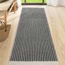 Lahome Boho Kitchen Runner, 2'6''x8 Runners for Hallways Lightweight Bath Mat Woven Washable Runner Rug with Tassels, Farmhouse Non Shedding Black Rug for Bedroom Living Room