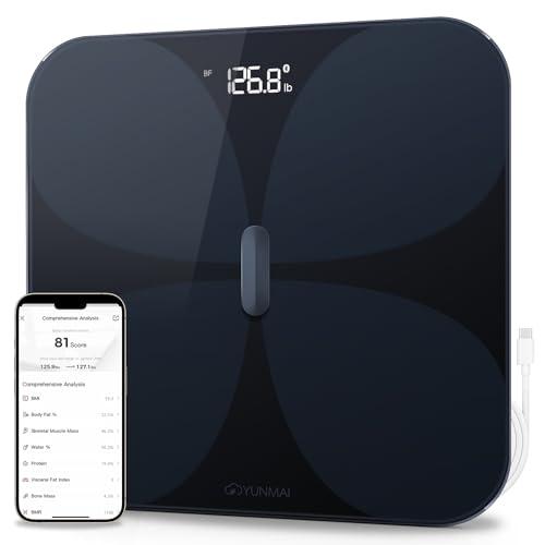 Yunmai Smart Scale with BMI, Body Fat, Muscle Mass, Body Weight, Body Fat Scale, 13 Body Composition Scale, Accurate Digital Bathroom Scale Bluetooth, Apple Health Compatible, Rechargeable 400lb
