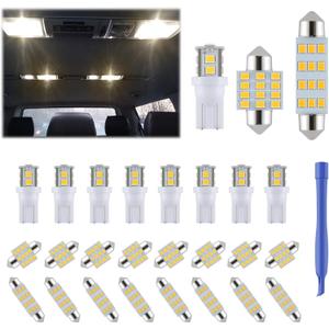 iFunyLED 24 Pieces Dome Light LED Car Interior Bulb Kit Set 194 T10 DE3175 578 31mm 42mm Bulbs Interior Replacement Lights for Car Map License Plate Door Side Marker Cornering Trunk Light - Warm White