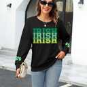 St Patricks Day Sweatshirt Women Shamrock Sweater Notre Dame Shirts Clover Top Irish Gift Long Sleeve Pullover (Black, L)
