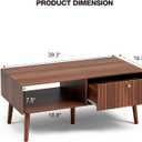 LCRBOL Coffee Table with Storage, Mid Century Dining Table with Fluted Drawer and Solid Wood Legs, Small Coffee Tables for Living Room, Walnut, 39.4 inches x 19.7 inches x 16.9 inches