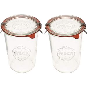 Weck Canning Jars 743 - Weck Mold Jars made of Transparent Glass - Eco-Friendly Canning Jar - Storage for Food with Air Tight Seal and Lid - 3/4 Liter Tall Jars Set - Set of 2 Jars