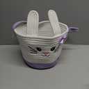 Easter Bunny Basket with Rabbit Ears Woven Cotton Rope Storage Bag for Easter Egg Hunt Large Foldable Home Organizer Indoor Outdoor Holiday Picnic Party Spring Decorations(Purple)