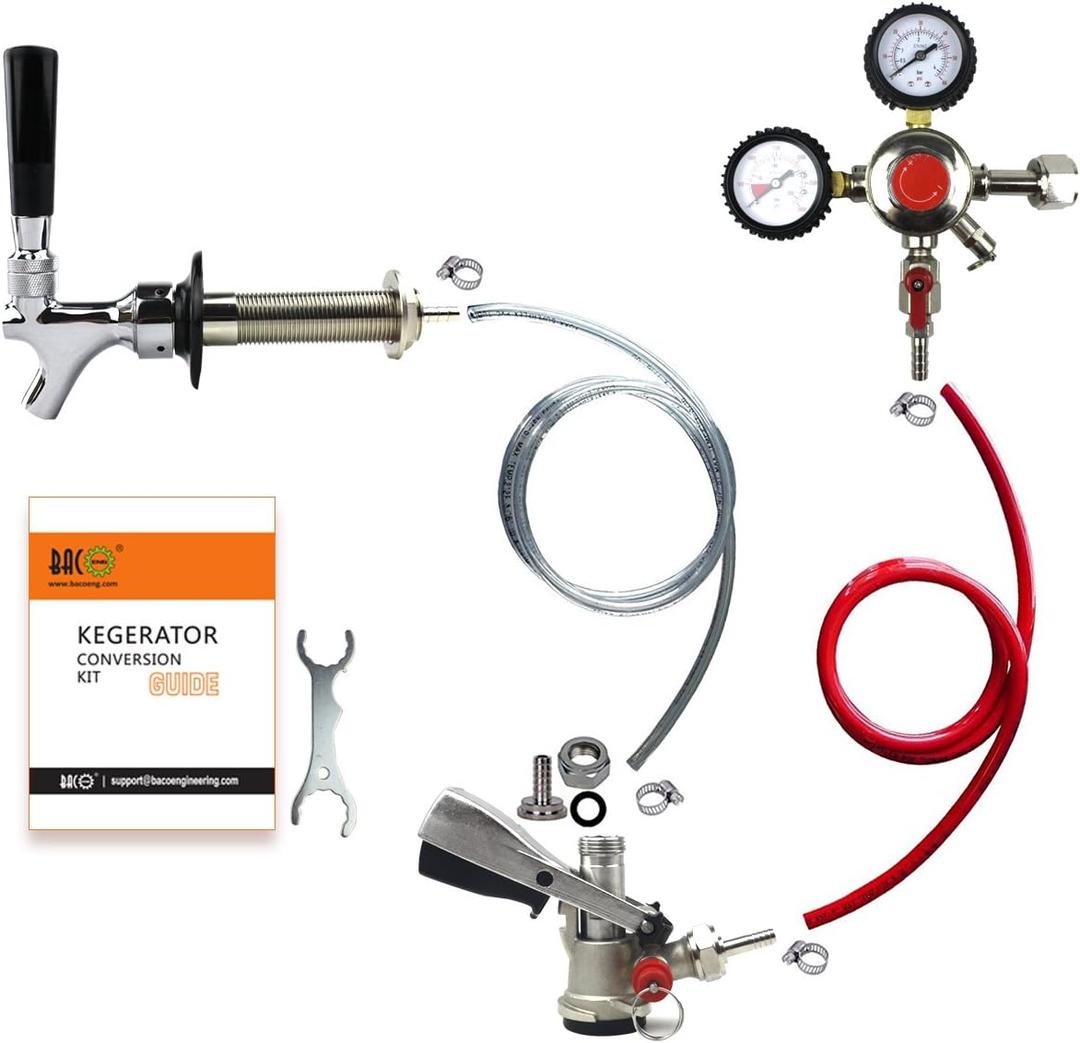 BACOENG 1-Tap Kegerator Kit, Complete Beer Tap Kit for Refrigerator with Stainless Steel Tap Probe and Hose & Parts, Keg Tap Kit for Home Bars, Parties, Commercial Use (Single)