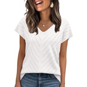 WIHOLL Short Sleeve Sweater for Women V Neck Trendy Summer Tops 2026 Beach Vacation Clothes Travel Business Casual Outfits (X-Large, White)