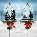 2 Pack Outdoor Solar Christmas Lights, Multicolor LED Silhouettes with Artificial Berry and Pine Needles for Garden Backyard Decorative