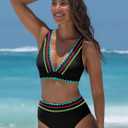 popvil High Waisted Bikini Set for Women Two Piece Tummy Control Swimsuit Color Block Bathing Suit Beach Vacation 2026 XL