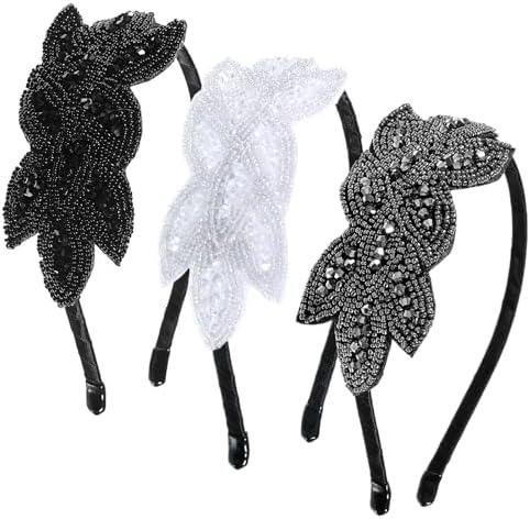 Tweruna 3 PCS 1920s Headbands for Women, Vintage Flapper Headband, 20s Headpiece Rhinestone Beaded Leaf Flapper Hairband Accessories for Women Christmas Costume Prom Party