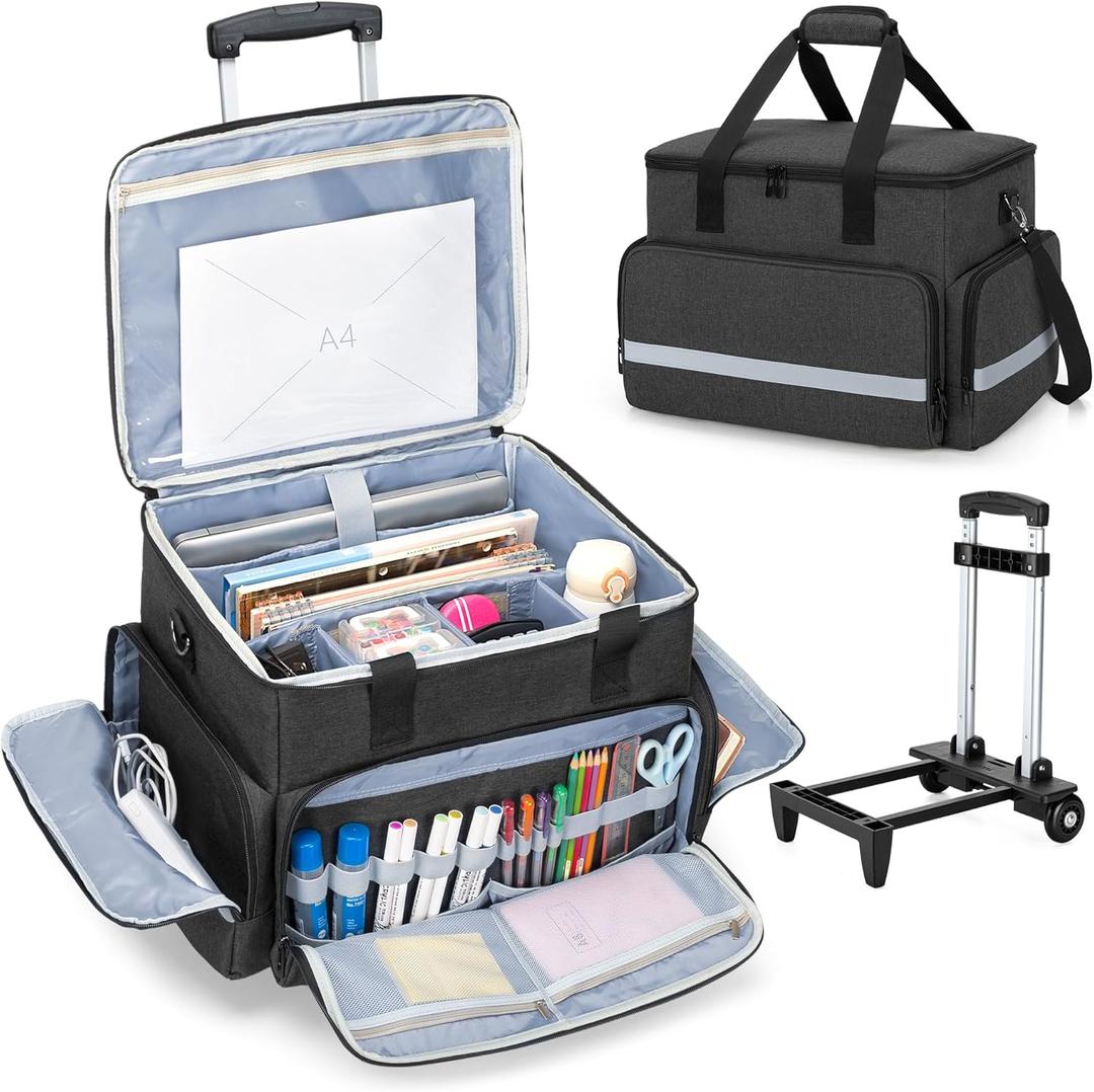 CURMIO Rolling Teacher Tote Bag with Wheels, Teaching Work Bag with Padded Sleeve for up to 14 Laptop for Teaching, Office, Black(Bag Only)