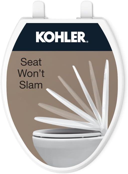 KOHLER 20110-0 Brevia, Slow Close Toilet Seat, Elongated Toilet Seat, Grip-Tight Bumpers Quick-Attach Hardware, White