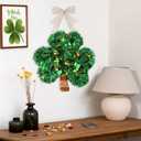 RattanView St Patricks Day Shamrock Tinsel Wreath for Front Door, St. Patrick's Day Decorations Lucky Green Shamrock Hat Tinsel Wreaths Garland Door Swag for Irish Party Mantel Walls Home Supplies