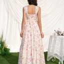 KUTUMAI Floral Maxi Long Dress Lace Up Square Neck Flowy Summer Wedding Guest Dresses for Women 2026 (Size M)