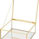 Square Glass Display Box with Lid Handmade, Mirrored Bottom, Geometric Jewelry Box for Display, Brass & HD-Glass for Jewelry Trinket Book Photo, Keepsake Organizer, Home Decor, Gold (High: 8.9"L  8.9"W  3.7"H)