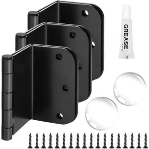 3-Pack Offset Door Hinges, Matte Black Door Hinges 3.5 Inch 5/8" Radius Corner for Handicap, Swing Clear for Exterior & Interior with Wall Handle Stopper & Grease, Heavy Duty Hardware