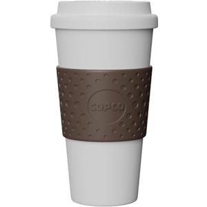 Copco Acadia 16 oz Reusable To-Go Travel Mug - BPA-Free Insulated Coffee Cup with Double-Wall Insulation, Spill-Proof Lid & Non-Slip Rubber Grip - Microwave & Dishwasher Safe (White/Brown)