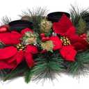 Christmas Table Centerpieces Decorations, 21 Inch Candelabrum with 3 Glass Candle Holders Designed Artificial Poinsettia, Red Berries and Snowy Pine Cones for Dining Room Table, Fireplace Mantel