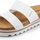 DREAM PAIRS Women's Platform Wedge Sandals with Arch Support, Comfortable Beach Slip-on Flat Sandals, Casual 2-Strap Cork Cushion Slides for Women (8, White)