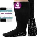 Bulinlulu Extra Width Socks for Swollen Feet-4 Pairs Hospital Grip Socks,Bariatric Socks,Diabetic Socks for Women Men 13-15 (One Size, Black/White)
