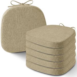 AddGrace Set of 6 Chair Cushions for Metal Dining Chairs 14x14 Chair Pads with Ties Non Slip Thick Seat Cushions with Textured and Removable Cover (6, Beige)