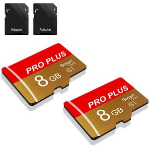 2 Pack TF Card 8GB with Adapter, High Speed Memory Card, UHS-I C10 A1 Memory TF Card for Tablet/Mobile Phone/Camera/Car Audio/Game Console (TF162 Red Gold 8GB)