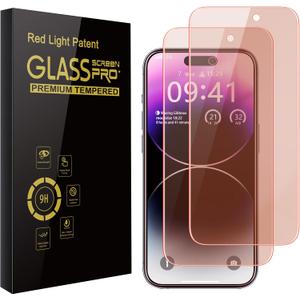 Screen Protector for iphone 15 Pro, 2 Pack Red Light Screen Protector for iPhone 15/15 Pro 6.1 Inch, New Red Light 9H Tempered Glass Screen Protector Upgraded Protection, Anti-Blue Light, Anti-Reflection, Patented Eye Protection.