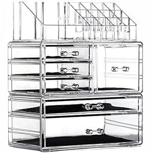 Cq acrylic 3 Pack Clear Makeup Organizer Countertop, Stackable 6 Drawers Skincare Organizer, Cute Skin Care Organizer for Vanity Hair Clip, Jewelry, Beauty Product Desk and Make Up Organizers for Vanity