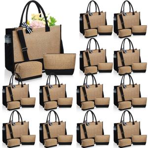 Paterr 36 Pcs Burlap Tote Bags Bulk Jute Tote Bag and Cosmetic Bag Set Burlap Gift for Women Beach Bridesmaid Shopping Travel DIY (Brown)