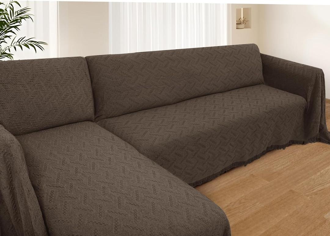 Sectional Couch Covers for Sectional Sofa L Shaped Sofa Cover Blanket 2 Pieces L Shape Furniture Protector for Pets Dogs (Chocolate, XX-Large)