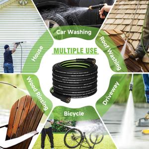 Pressure Washer Hose 50 FT x 1/4''，3600 PSI Kink Resistant Power Washer Hose Replacement– Universal Electric Power Washer Hose with Leak-Free M22 Female and 3/8" Quick Connection Kit