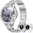 Smart Watch for Women with Diamonds (Answer/Make Call),1.32''Full Screen Smart Watch for Android /iOS,Fitness Tracker with Heart Rate/Blood Oxygen/Sleep Monitor/AI Voice Watches for Women,3 Straps (Silver)