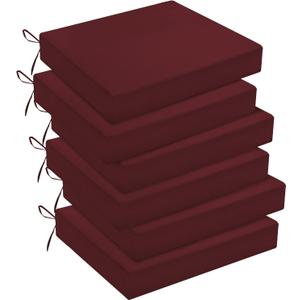 Downluxe Outdoor Chair Cushions Set of 6 for Patio Furniture, Water-Resistant Square Corner Patio Chair Cushions with Ties, High Density Foam Outdoor Seat Cushion, 18.5" X 16" X 3", Burgundy